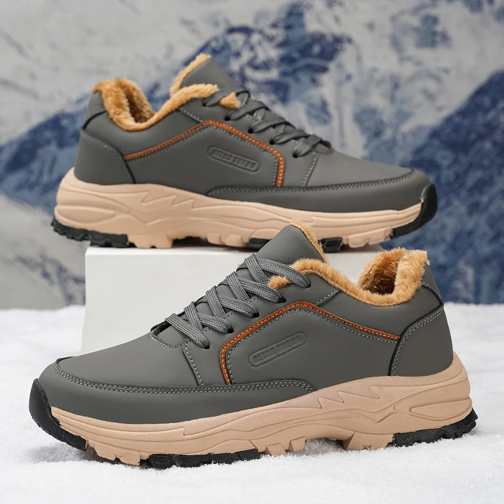 

Men's Thickened Fleece-Lined Non-Slip High Top Outdoor Shoes Breathable Warm Hiking Boots Cross-Border 48 Code Climbing Shoe