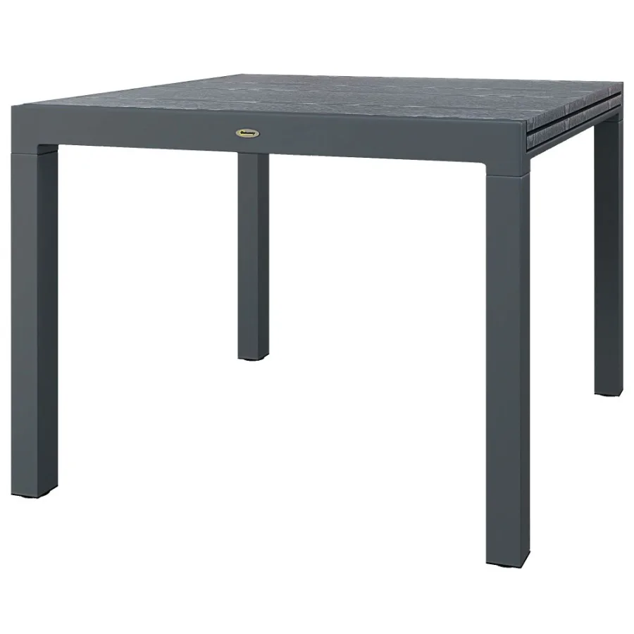 

Patio Table for 68 People Dark Gray Aluminum Frame Rectangle Garden Table with Wood Effect Steel Top for Backyard