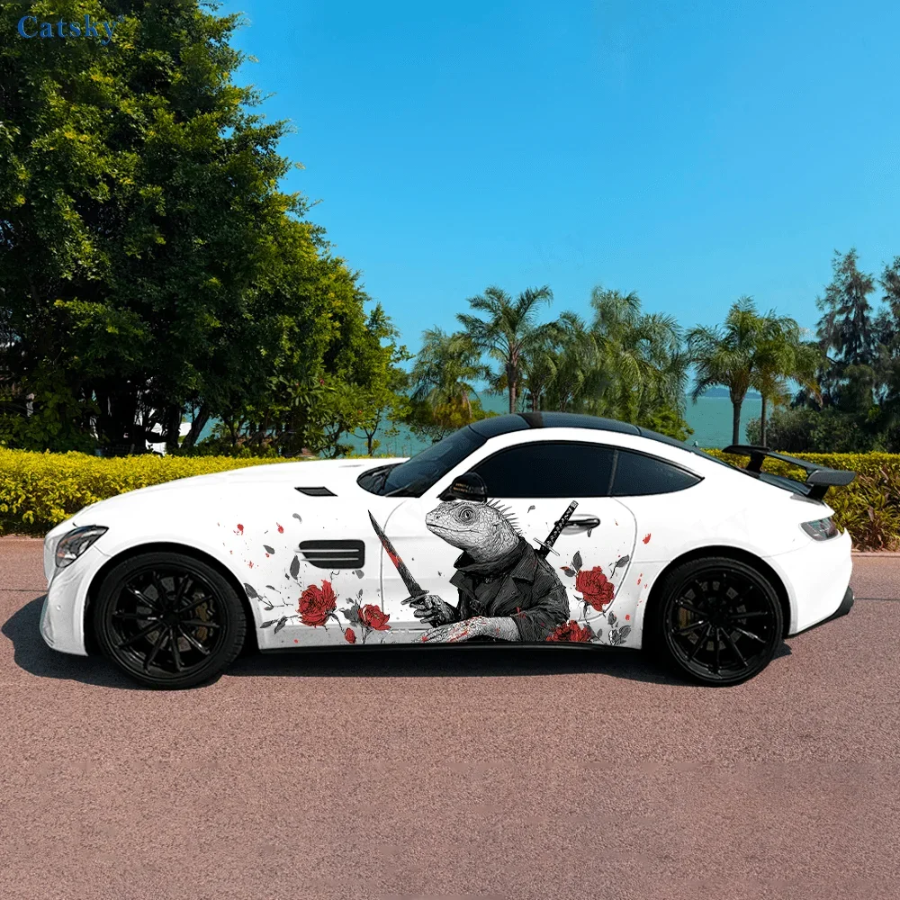 

Темный меч, ящерица, красная роза, боковая наклейка автомобиля, декор, ПВХ, водонепроницаемая, устойчивая к царапинам наклейка, защита автомобиля, автоаксессуары, подарок