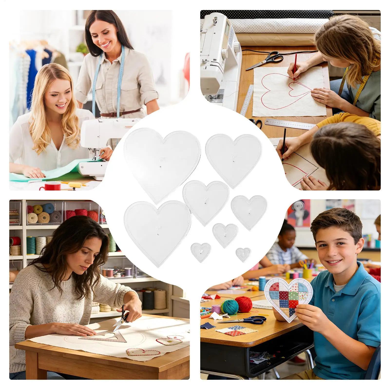 Acrylic Quilting Templates 8 Piece Heart Shape Acrylic Cutting Ruler Quilting Templates For Cutting Patterns For Beginner Women view 5