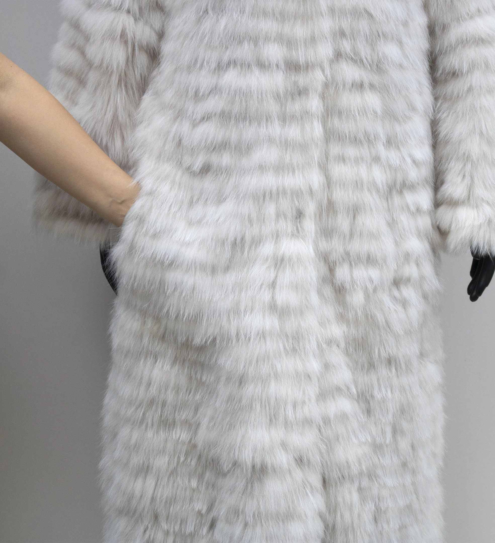 معطف نسائي محبوك من فراء الثعلب المخطط الحقيقي سترة خريف طويلة ملابس خارجية غامضة ملابس فروي فاخرة