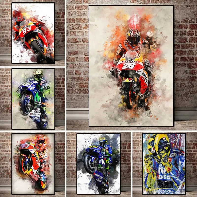 Colorful Graffiti Art Poster - Motorcycle Rider Canvas Print for Living Room Decoration