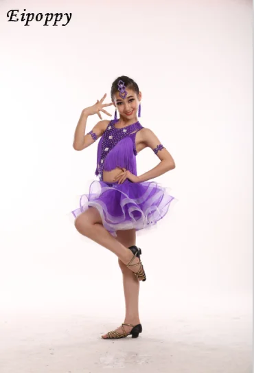 กระโปรงเต้นรำละตินสำหรับเด็กผู้หญิงเสื้อผ้าสำหรับออกกำลังกายชุดเชียร์ลีดเดอร์แข่งขัน