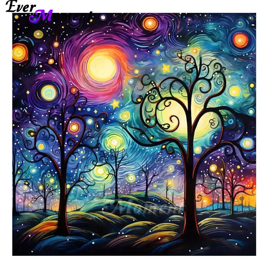 

Ever Moment Звездная ночь алмазная живопись пейзаж мозаика вышивка крестиком набор DIY светящаяся стена домашний декор ASF2910