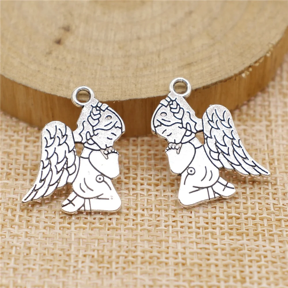 WYSIWYG 10pcs 24x17mm Antique Silver Color Antique Bronze Guardian Angel Charms Charms Angel Pray Guardian Praying Angel Charms