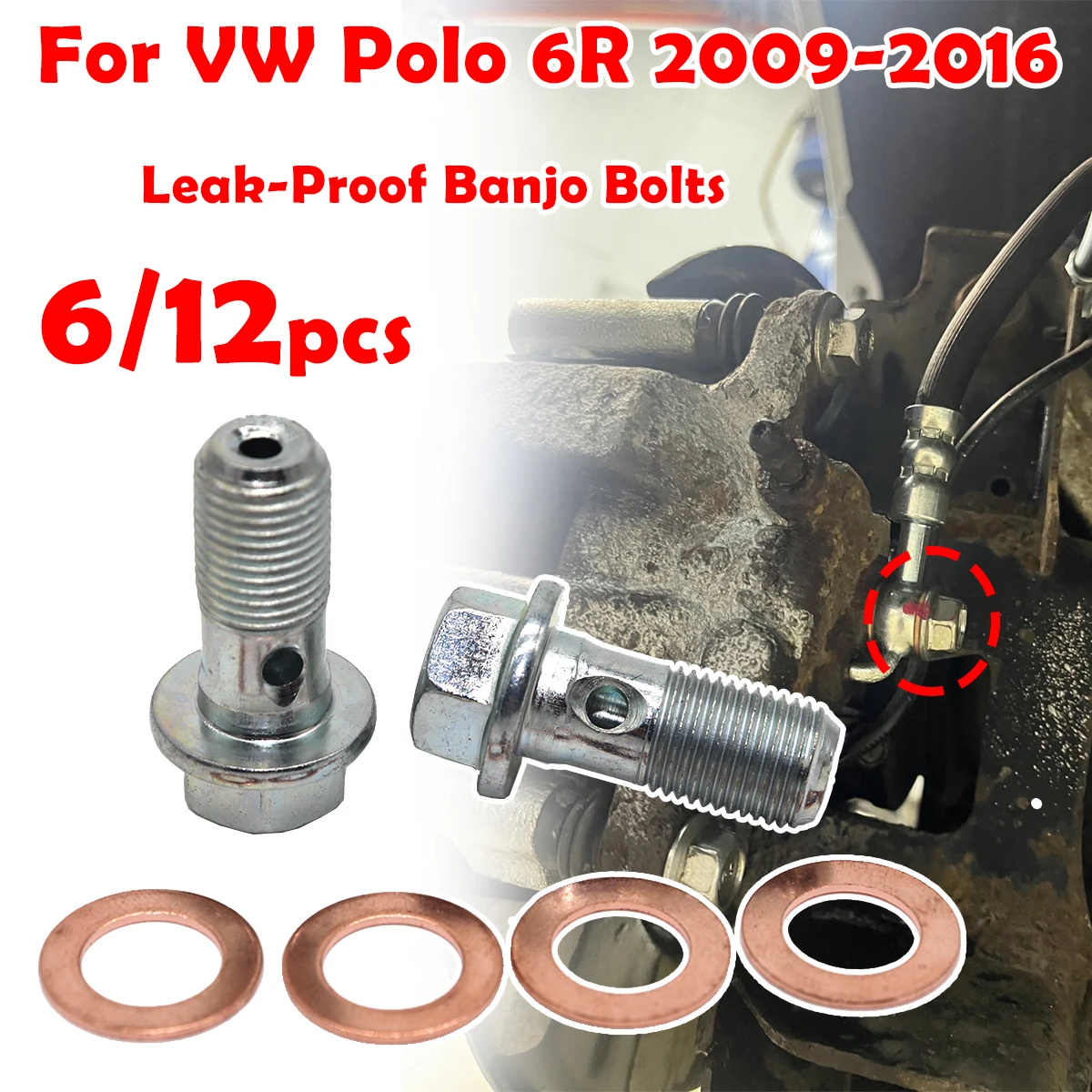 

Front Left Right Caliper Hose Lines Banjo Fittings Bolts Copper Sealing Crush Washers Repair Kit For VW Polo 6R 2009 2010-2016