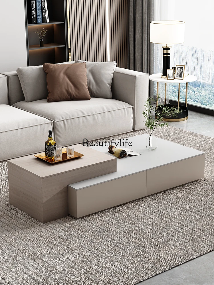 

03.Lifting coffee table simple modern living room Italian minimalist light luxury rock plate tea table multi-function