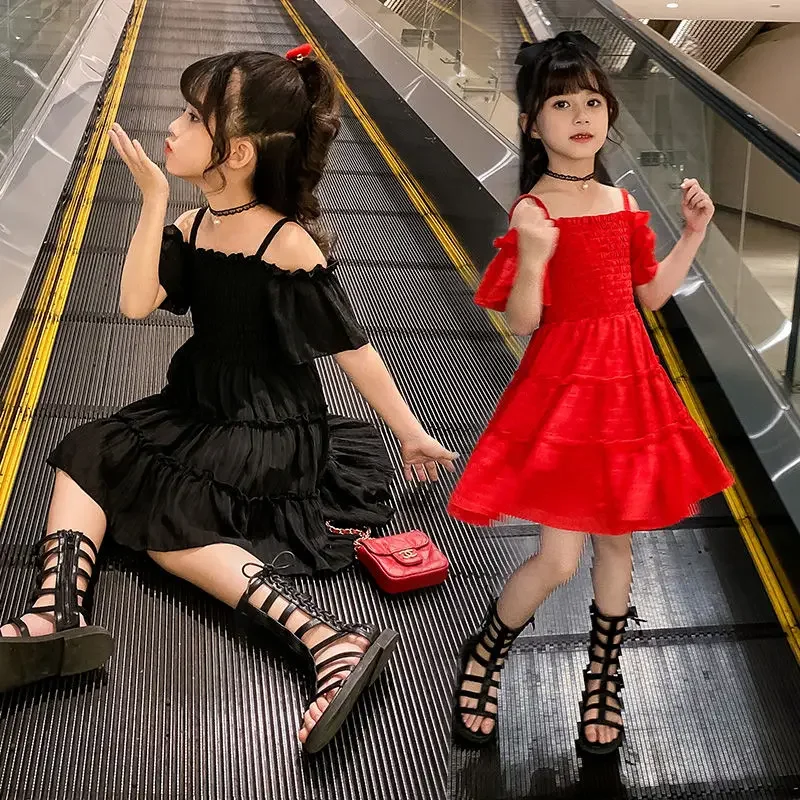 Robe d'été à épaules dénudées pour petites filles, vêtements Sexy