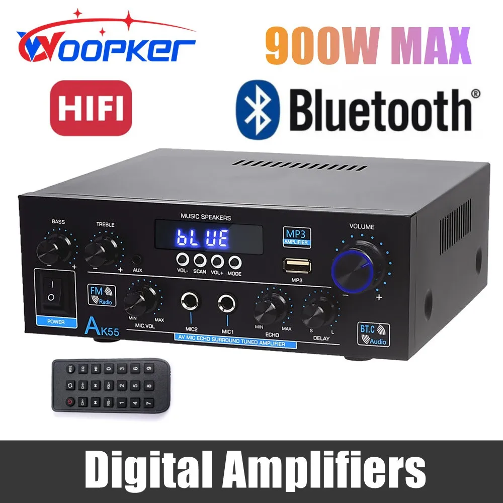 

Woopker AK55 Home Digital Amplifiers Audio Bass Audio Power bluetooth Amplifier Hifi FM Auto Music Subwoofer Speakers USB SD Mic