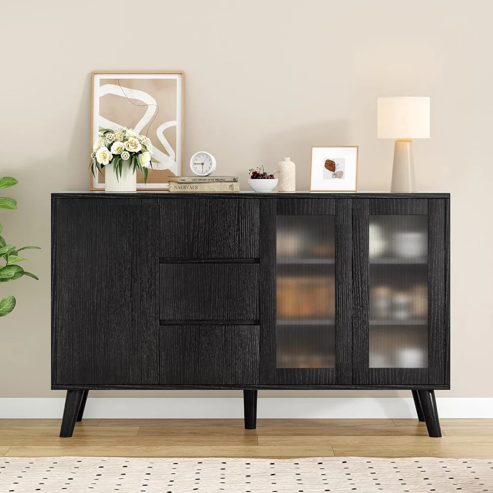 

Farmhouse Buffet Cabinet, 55.5"Coffee Bar with 3 Drawers and Pop-Up Doors, Large Rustic Sideboard for Dining Room, Kitchen