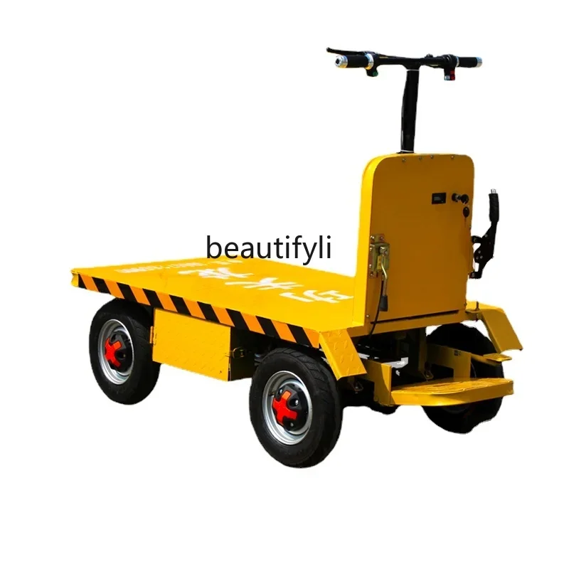 

zqElectric Trolley Four-Wheel Station Driving Platform Trolley Transportation Turnover Handling