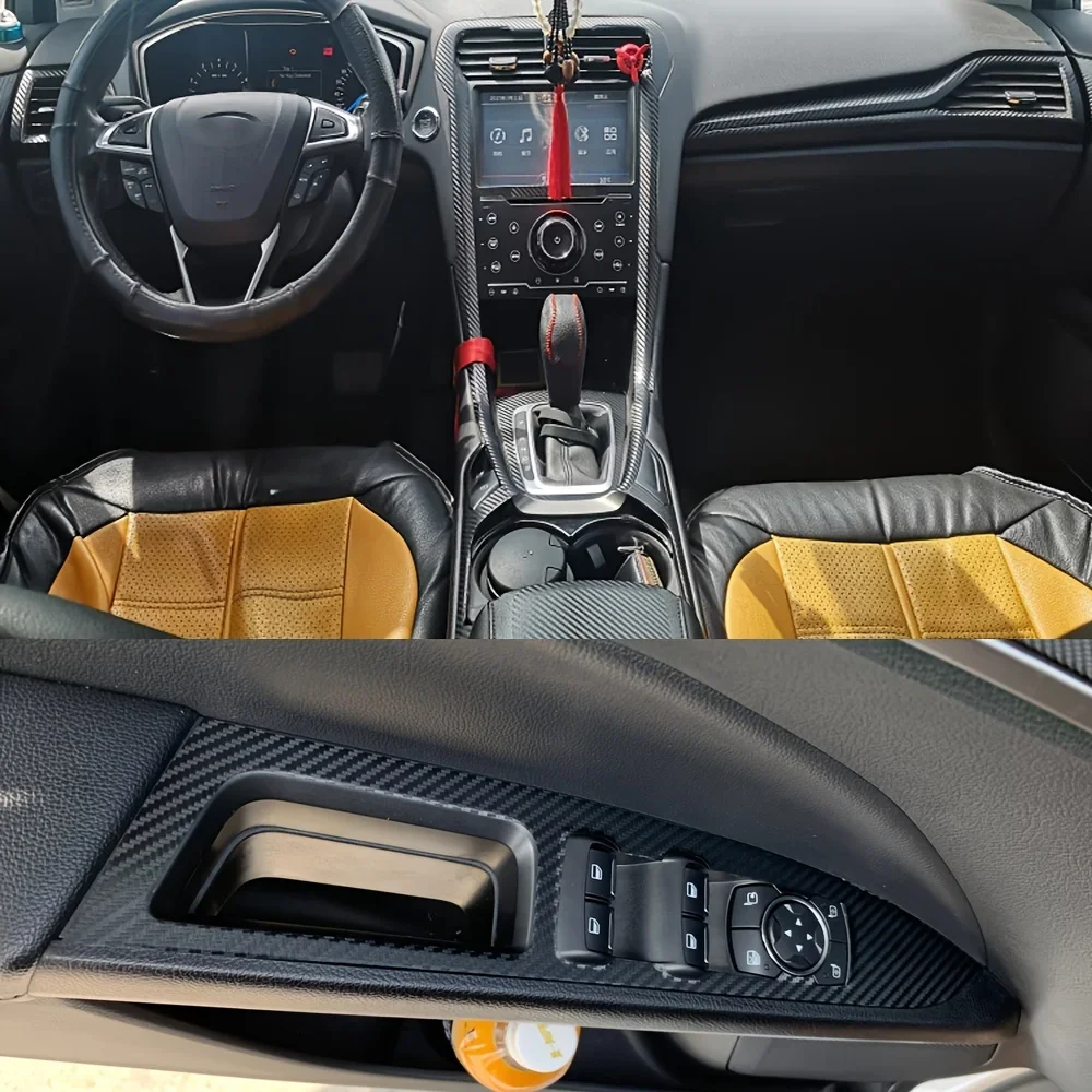

Для Ford Fusion 2013-2016 внутренняя центральная панель управления дверная ручка 3D 5D наклейки из углеродного волокна наклейки аксессуары для стайлинга автомобиля
