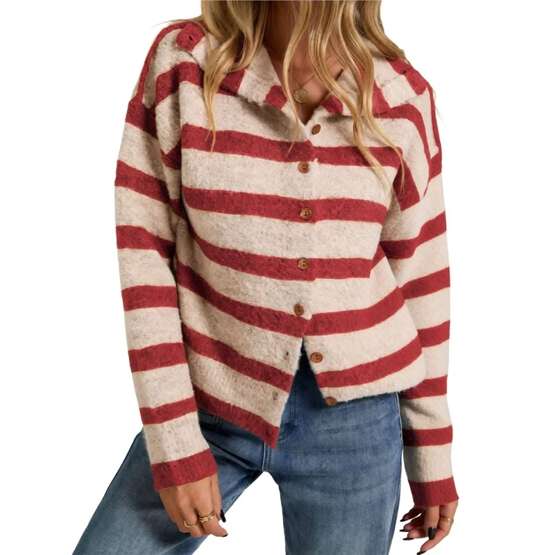 Women's Cardigan Striped Loose Fit Oversized Knitted Casual Fashion Elegant Trendy Stylish Lightweight