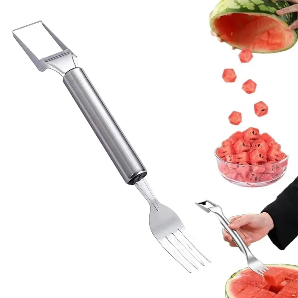 2-in-1 Watermelon Cutter Dual Head Stainless Steel Fruit Cutter Professional Slicing Watermelon Fork Slicer
