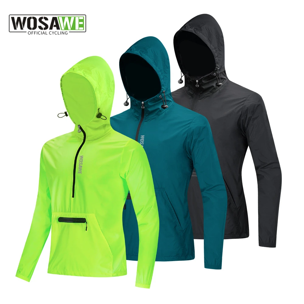 WOSAWE Herren Fahrrad-Windjacke mit Kapuze Mountainbike MTB Rennrad Windmantel Packbare Fahrradjacke Halb-Reißverschluss Pullover