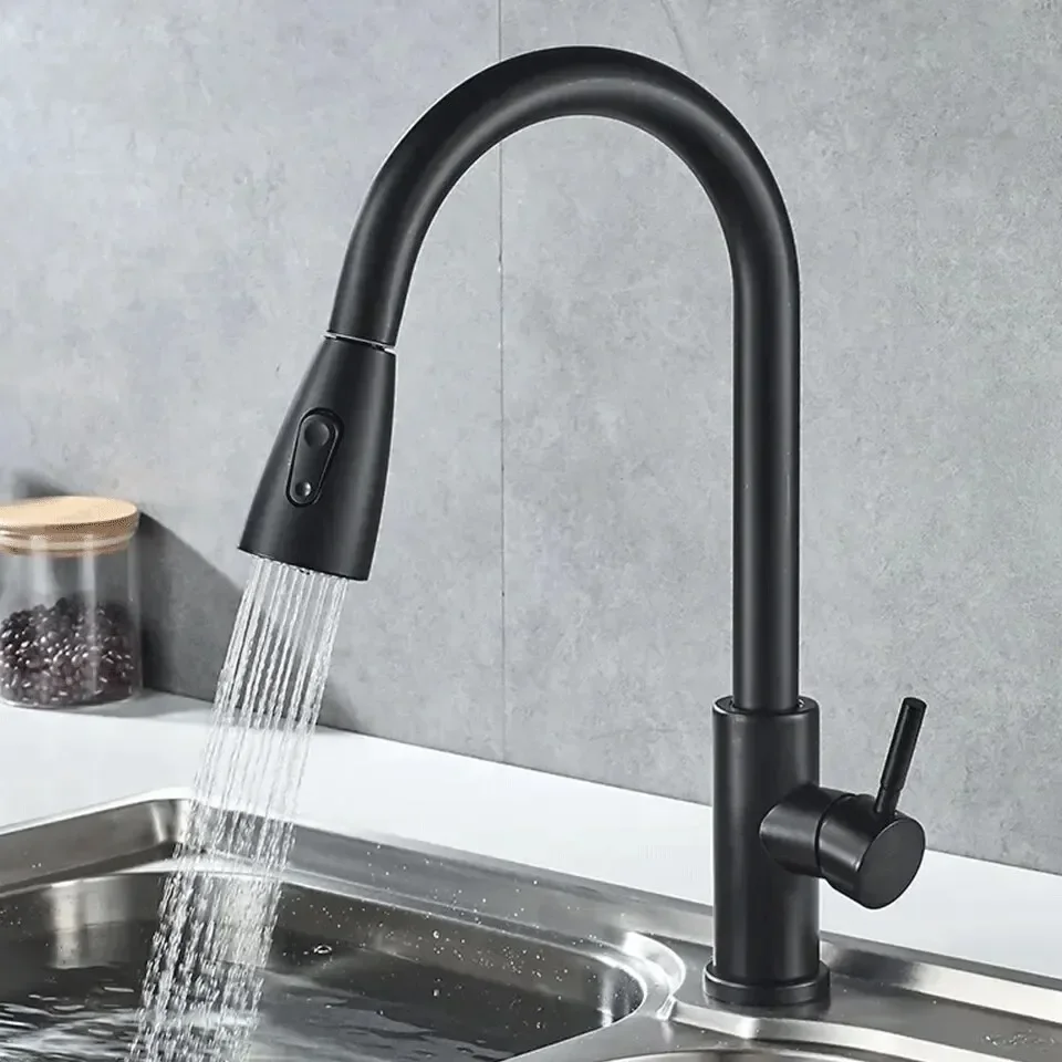 

304 stainless steel kitchen pull-out hot and cold water faucet household retractable pull-out faucet