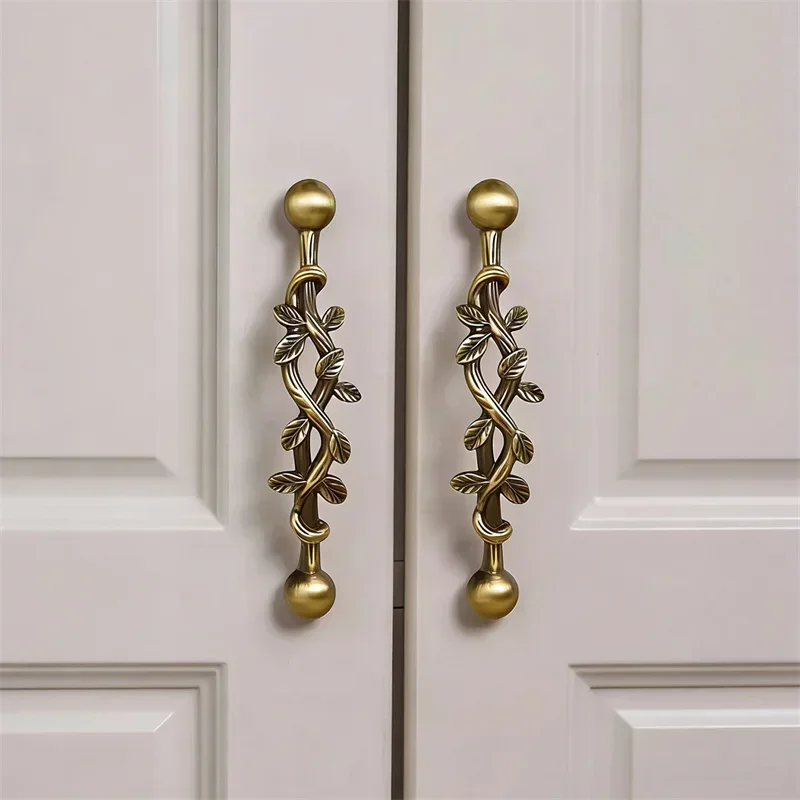 American Retro Vine Closet Pull Handle Brass Drawer Knob Kitchen Cabinet Door Wardrobe Cupboard Handles For Furniture Pulls Diy
