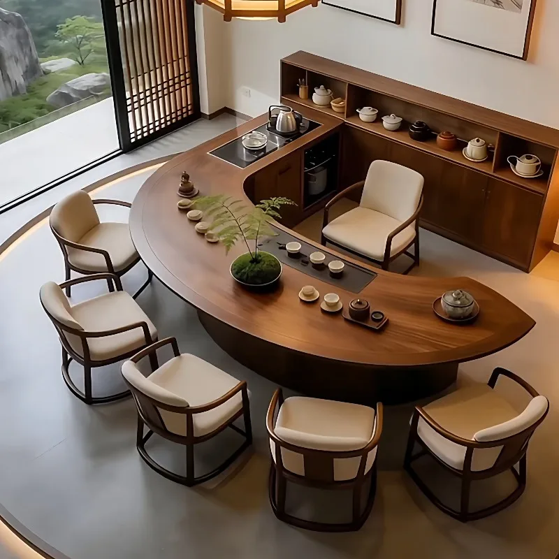 

6 New solid wood table New Chinese high-end office reception table Tea room Solid wood special-shaped table