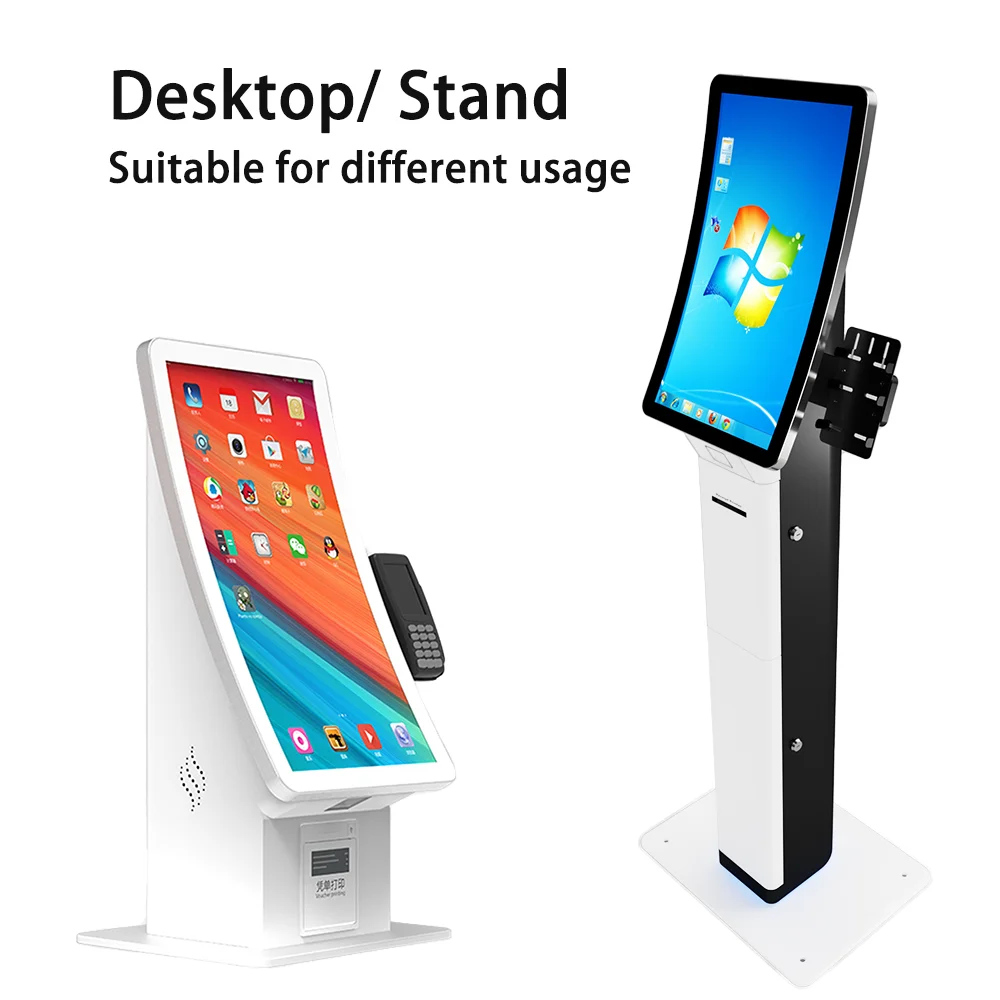 Freestanding 23.6/32 Inch Ticketing Kiosk Machine Self Service Terminal Ticket Touch Queue Kiosk