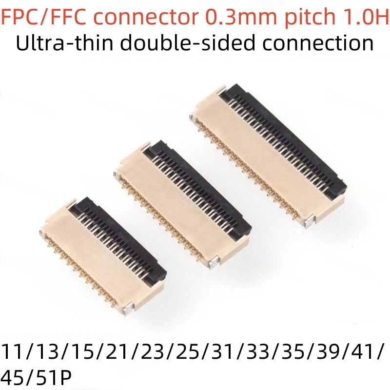 2/10 Stück ultradünner doppelseitiger FPC/FFC-Stecker, 0,3 mm Rastermaß, 1,0 H, 11/21/25 ~ 51P, Frontstecker und hinterer Flip