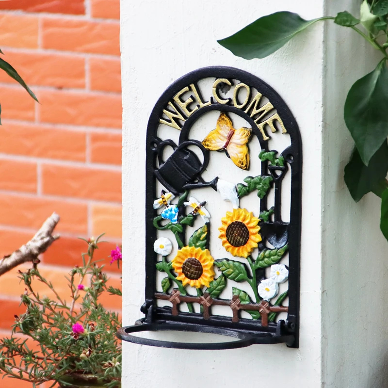 

Чугунная художественная роспись, настенная подвесная подставка для цветов, настенная чугунная европейская подставка для растений, подвесная корзина для двора, цветочный горшок