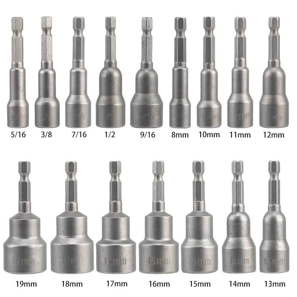 12/16-częściowy zestaw magnetycznych wkrętaków do nakrętek - zestaw mistrzowski wierteł do nakrętek sześciokątnych Premium Impact Power, SAE i metryczny