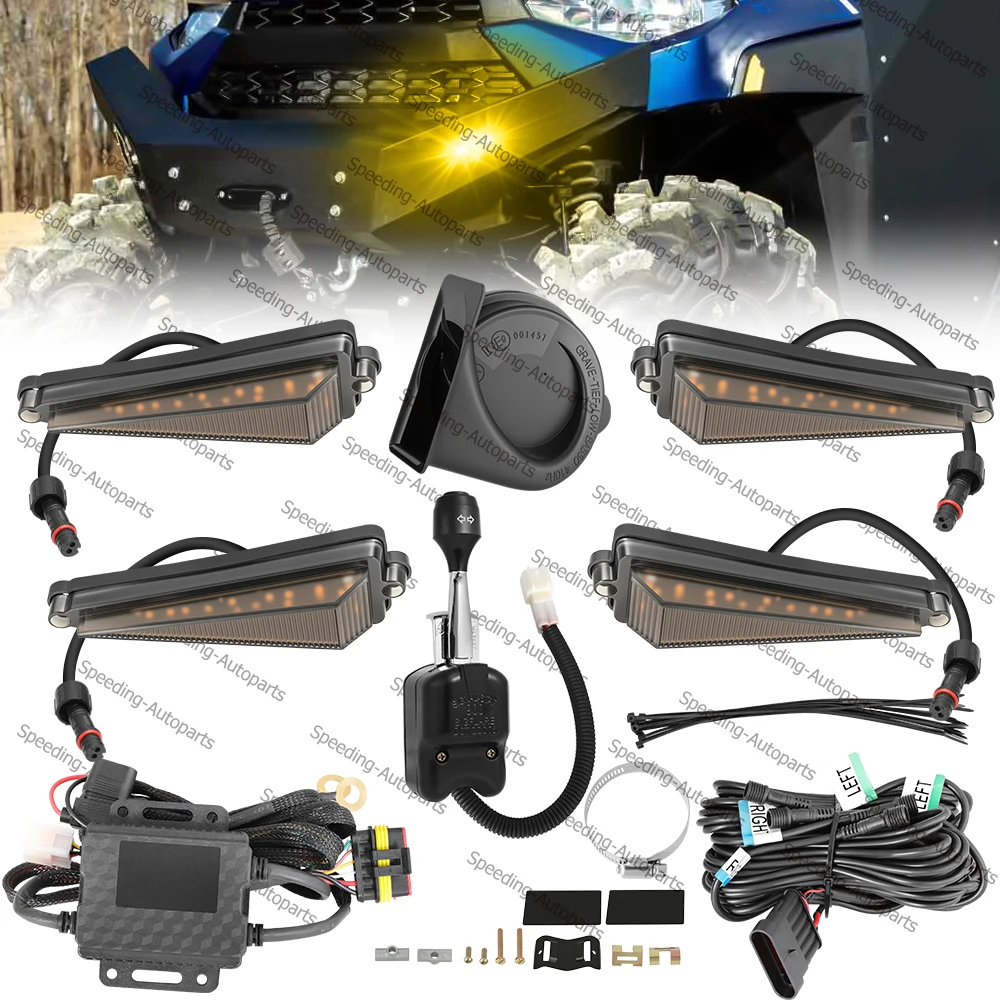 

for Polaris Ranger, General, RZR Universal UTV Turn Signal Horn Street Legal Kit Plug and Play 4Pcs Triangle / Round LED Lights