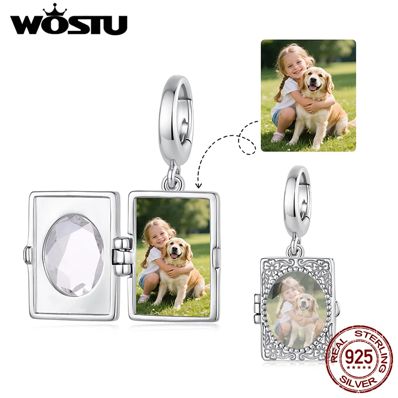 Wostu 925 sterling silver Photo Locket Pendant for Women Birthday Party Gift Fine Jewelry