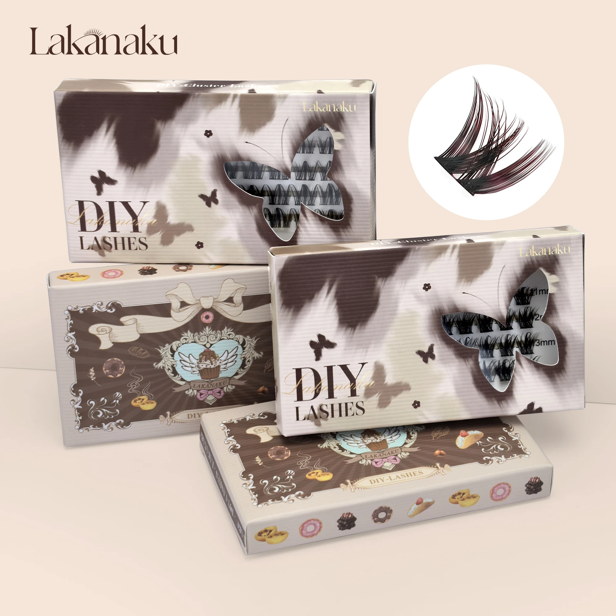 LAKANAKU Bruin DIY Lash Extensions Gesegmenteerde Pluizige Volume Wimpers D Krul Individuele Clusters Wimpers Cluster Oogmake-up