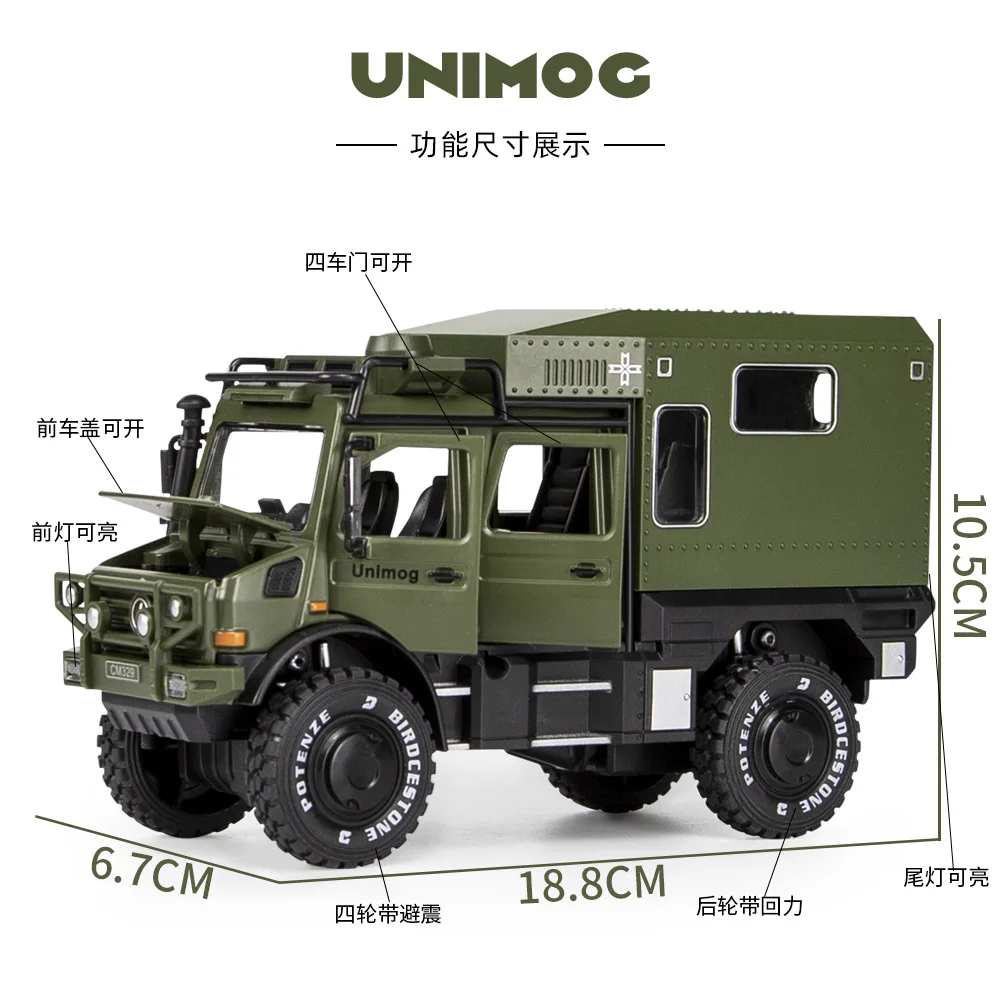 1:28 Mercedes-Benz UNIMOG Alloy Car Model Children\'s Gift Metal Car Model With Shock Absorption Off-Road Boy Toy Car A313