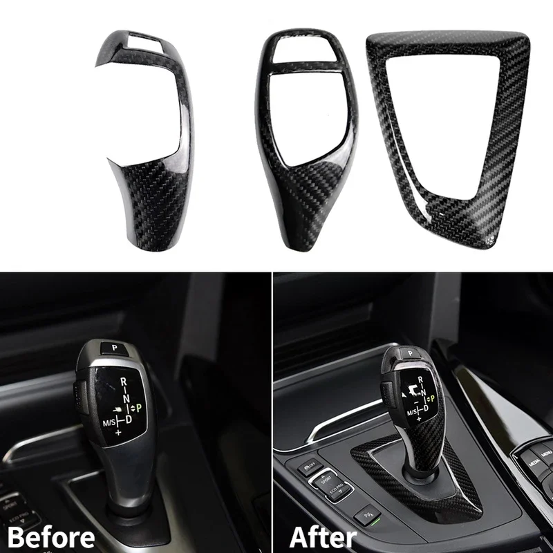 For Real Carbon Fiber for BMW F30 F10 F15 F07 F20 F21 F22 F32 F34 F35 5GT Car Gear Shift Panel Frame Gear Knob Cover Head Trim