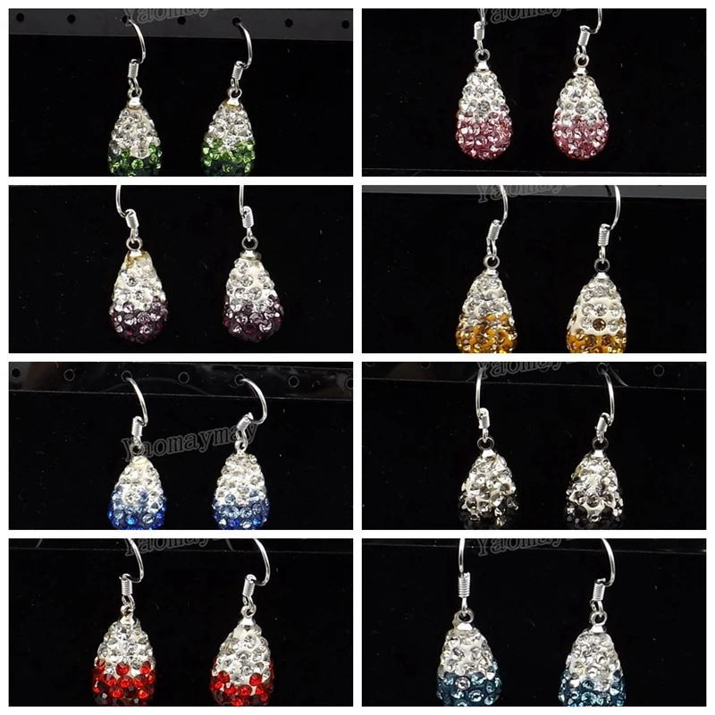 Mixed Colors 8 Pairs Gradient Waterdrop Shape Rhinestone Drop Earrings For Women