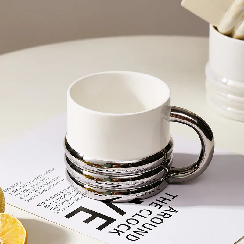 320ml Mug Creative Household Ceramic Coffee Cup Personality Electroplated Cup Office High Beauty Companion Friends Gift Cup