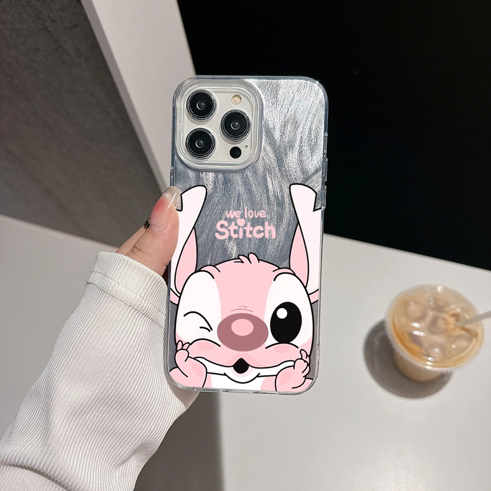 Cute cartoon Stitch Angel Phone Case for Oppo A79 A58 A54S A53 A38 A33 A32 A31 A17 A16K A16 A15 A7 5G Feather Texture Hard Cover