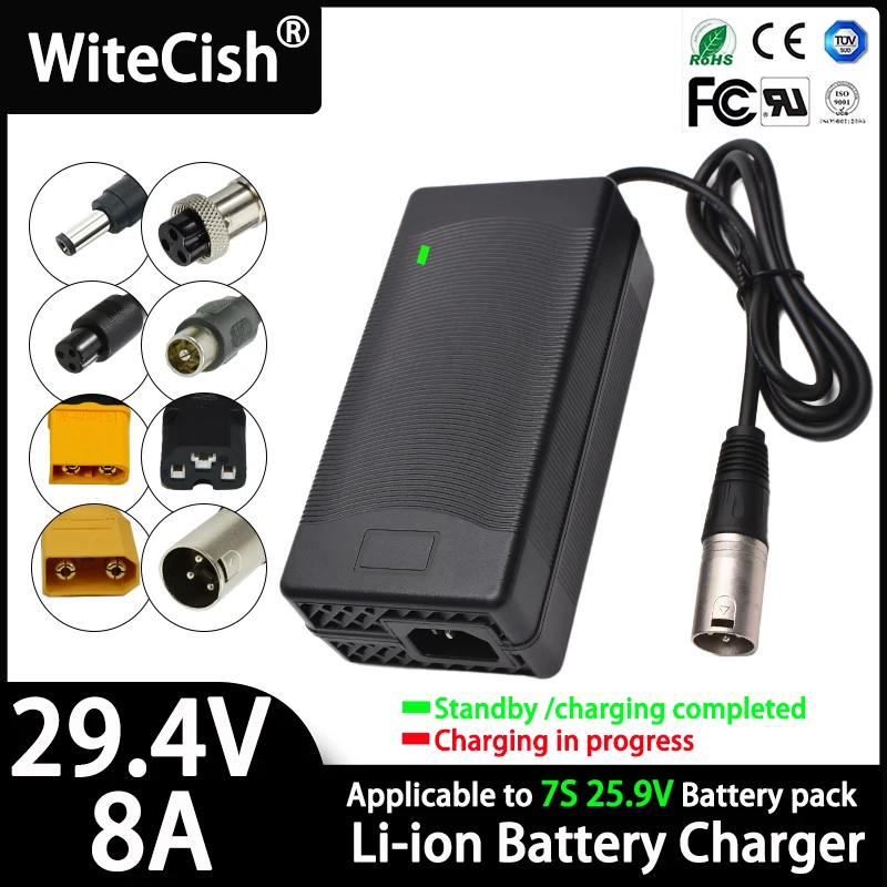 29.4V 8A Lithium Battery Charger For 24V 25.2V 25.9V 7Series Li-ion Battery Pack XLR-3PIN Connector With Fan High quality