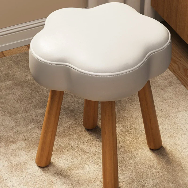 

Charming Cloud-Shaped Wooden Stool Ottoman: Soft Lamb Wool Fabric Detachable Washable Cozy Makeup Chair Chic Living Room Accent