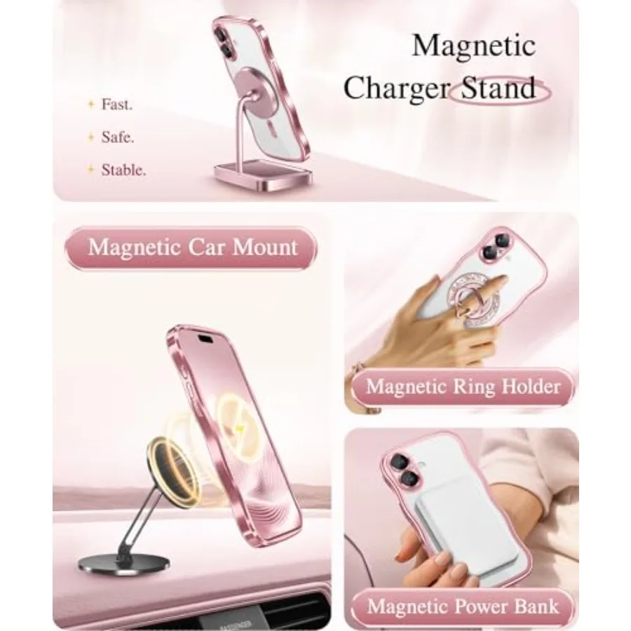 جراب iPhone 17 مع توافق MagSafe، حماية كاملة معززة للكاميرا، تصميم إطار مموج لطيف، نحيف مقاوم للصدمات