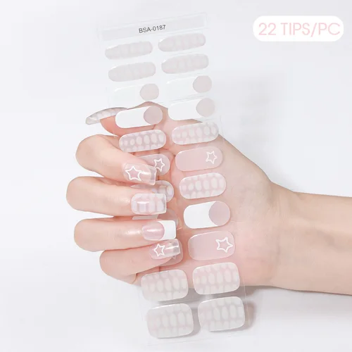 22 Uds DIY pegatinas de uñas de Gel sin curado tiras de uñas de Color sólido de larga duración parche adhesivo deslizante calcomanía de cobertura completa manicura de uñas