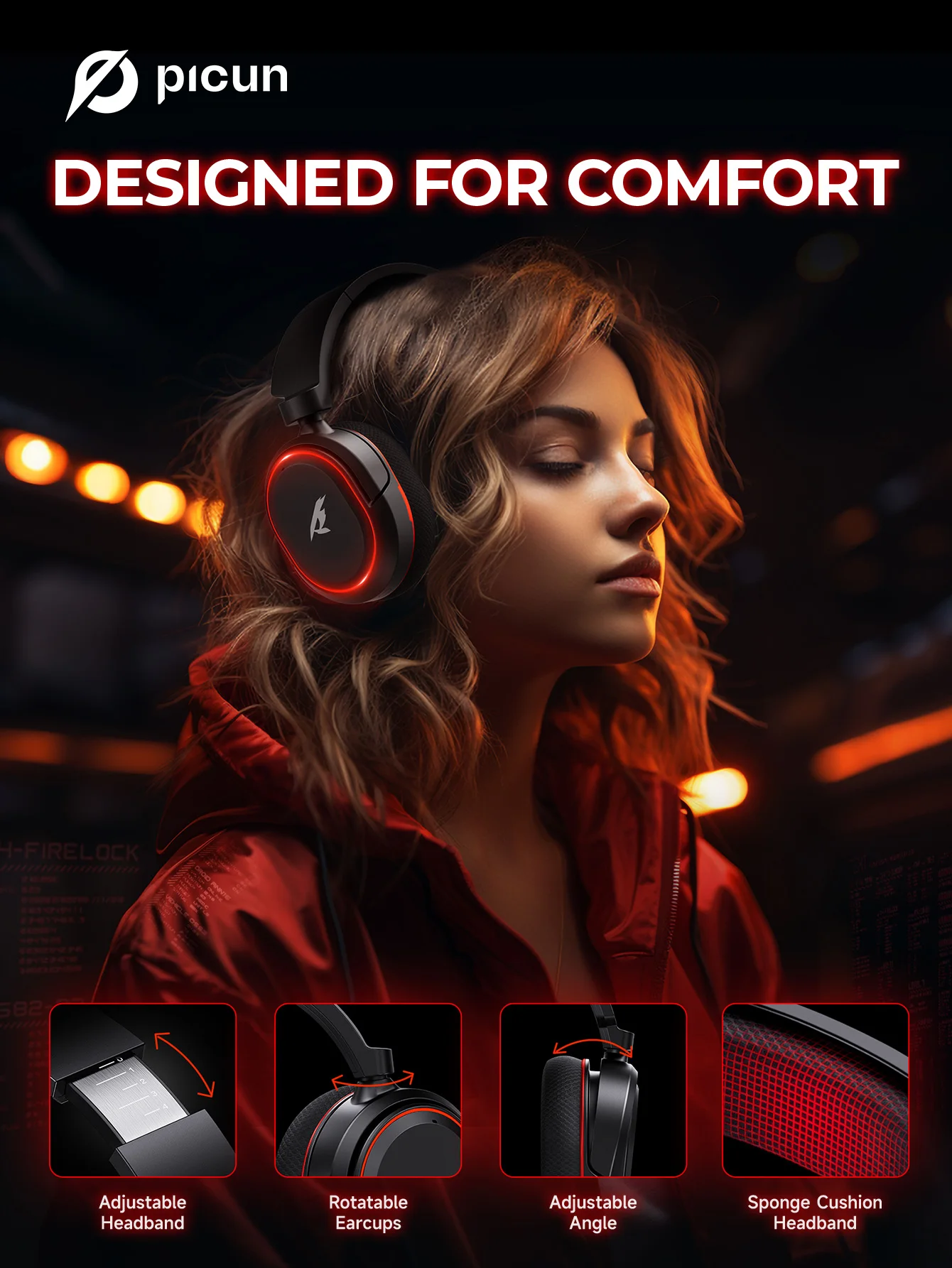 Picun G2 Wireless Gaming Headset Bluetooth 5.3 2,4G Kopfhörer 7.1 Surround 5ms ENC-Mikrofon mit geringer Latenz für PC PS4 PS5 Telefonschalter – Detail 6