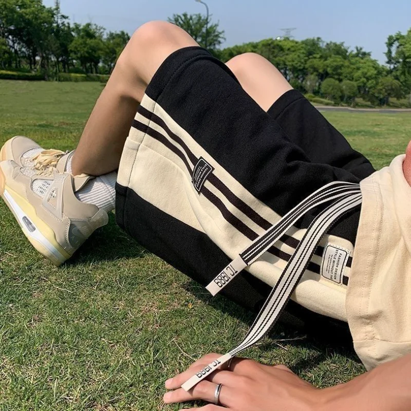 Summer Simple Retro Track Pants Fashion Y2k Men's Pants Loose Hip Hop Streetwear High Waist Wide Leg Track Pants Men Clothing