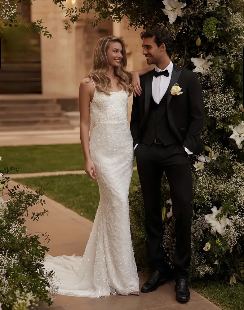 

Customized Sweetheart Mermaid Wedding Dresses Spaghetti Straps Sleeveless Sweep Train Bridal Gowns Vestidos de novia