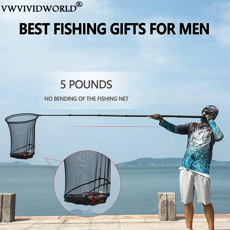 VWVIVIDWORLD Brand,4.85-6.2m,Portable,Carbon Fishing Land,Hand Net,Foldable Collapsible Telescopic Pole Handle Fishing Tackle