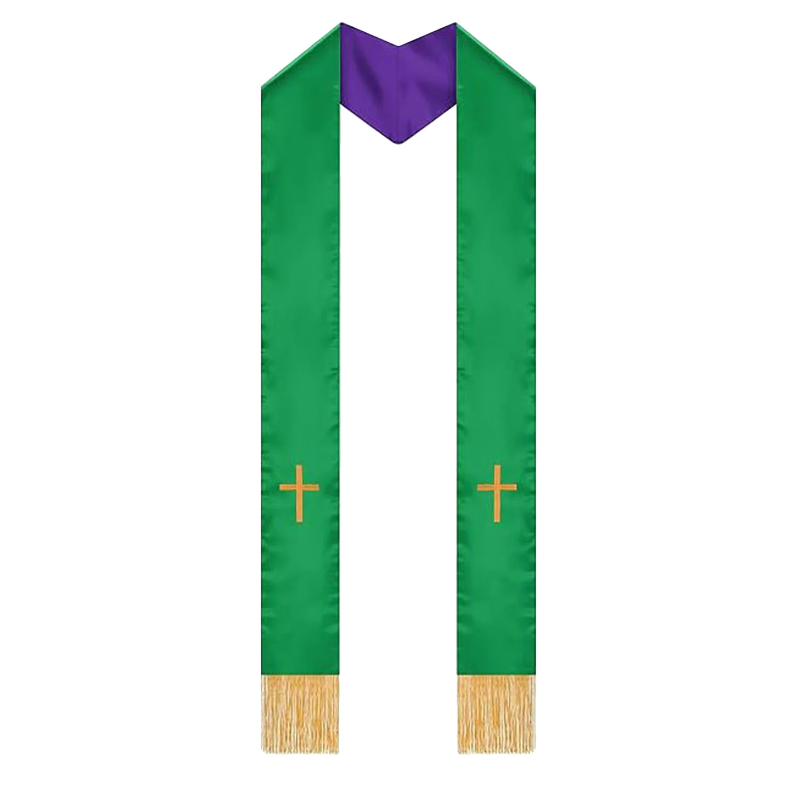 

Double-Sided Satin Priest Stole Embroidered Cross Tassel Reversible Pastor Shawl Wedding Ceremony Bridal Wrap Choir Stole