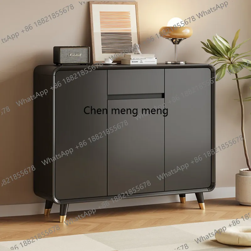 Solid Wood Black Shoe Cabinet New Model Home Entrance Lacquered Large Capacity Storage Cabinet