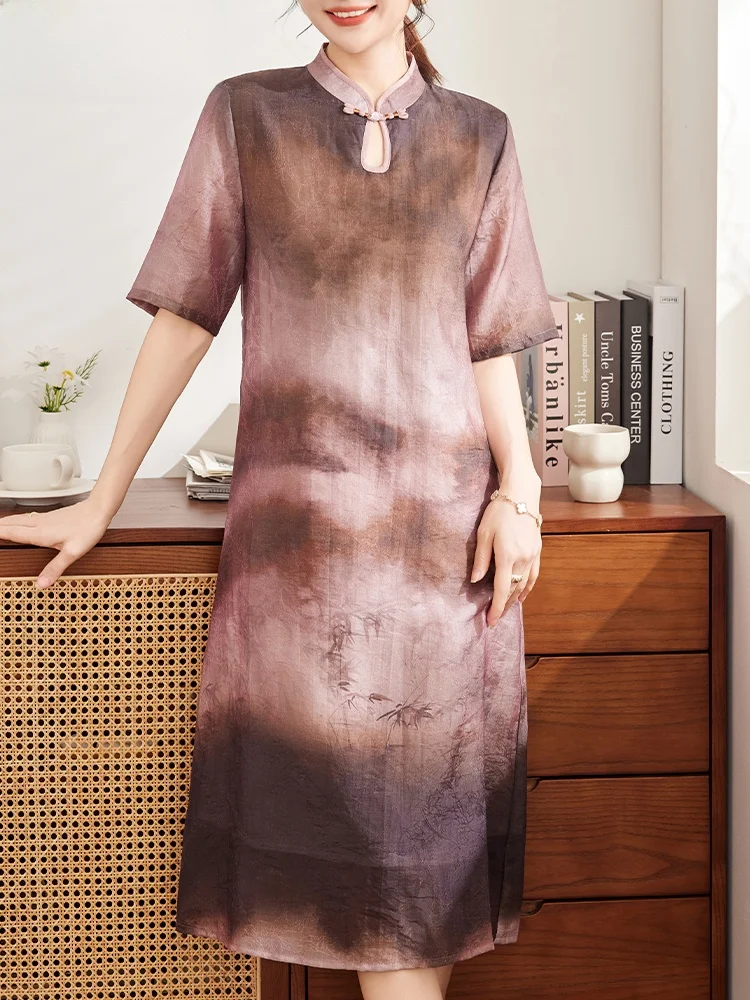 

Новая китайская летняя юбка миди для мам, модная, свободного кроя, с пуговицами, из полиэстеровой смеси, с винтажным узором