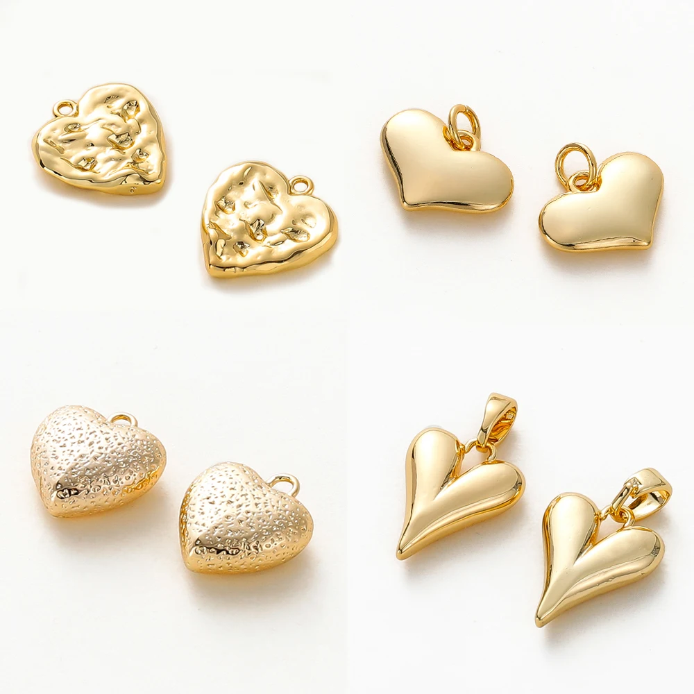 4Pcs Lot 18K Gold Plate Heart Brass Pendants With Ring Cute Decorate Bracelet Charms For DIY Necklace Jewelry Making Supplies