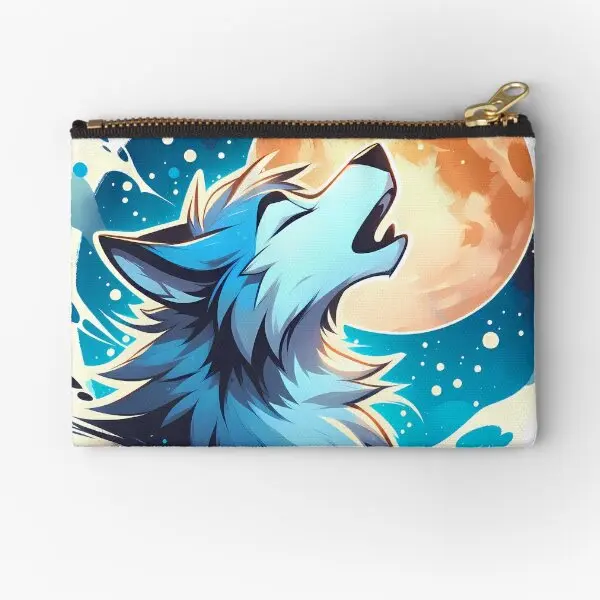 Awoo Moon Howling Wolf Anthro Furry  Zipper Pouches Packaging Wallet Men Coin Money Women Key Bag Cosmetic Small Pocket Storage