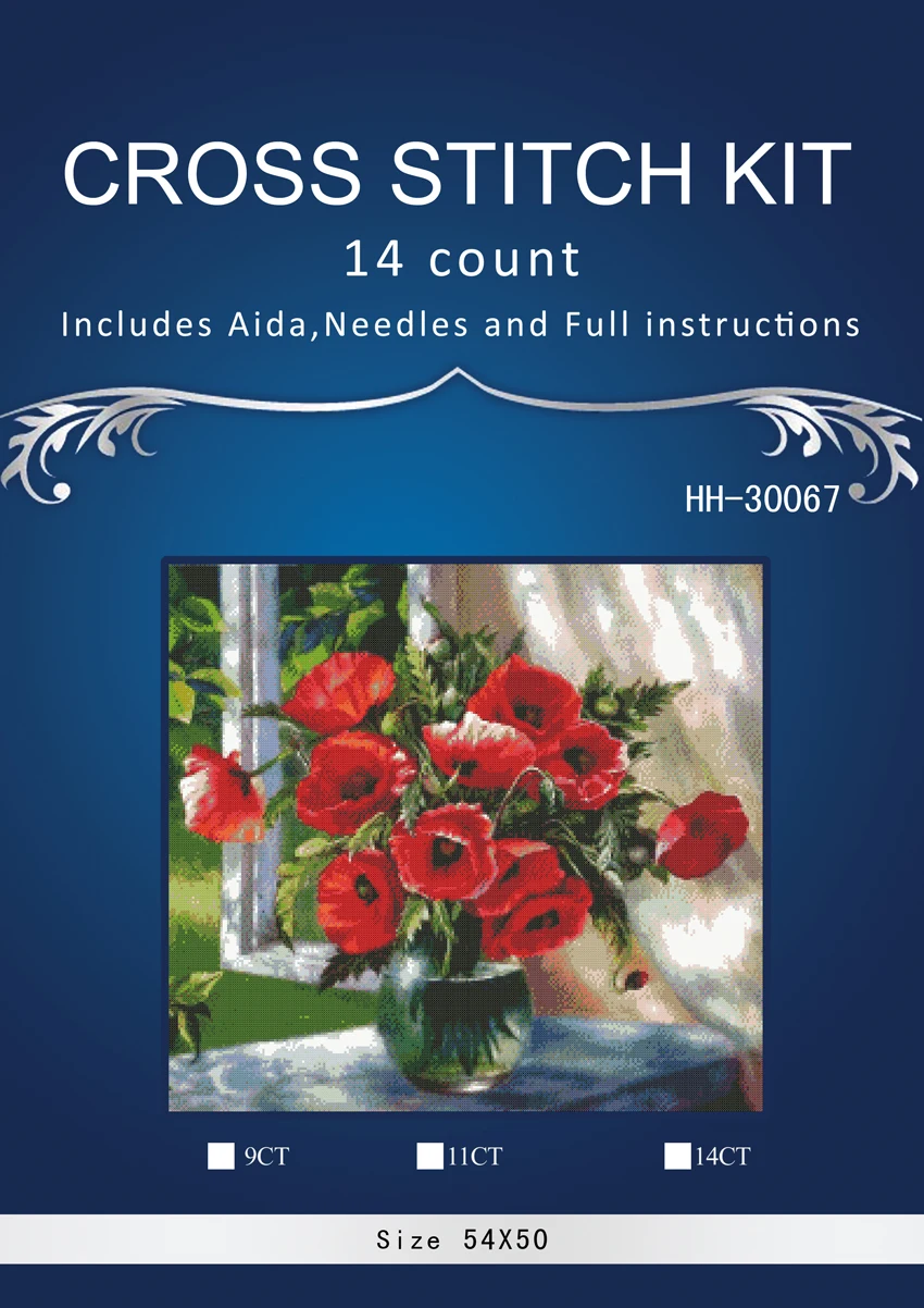 Counted Cross Stitch Kit, Old World Holiday Ornaments, Similar DMC HH-30067, Red Poppy, Top Quality, Lovely, Hot Sell