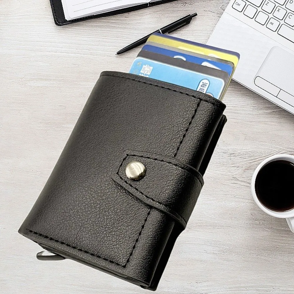 Fashion Anti Thief Men's Wallet Automatic Pop-up Solid Color Credit Card Holder Multifunctional Slim Cardholder Women