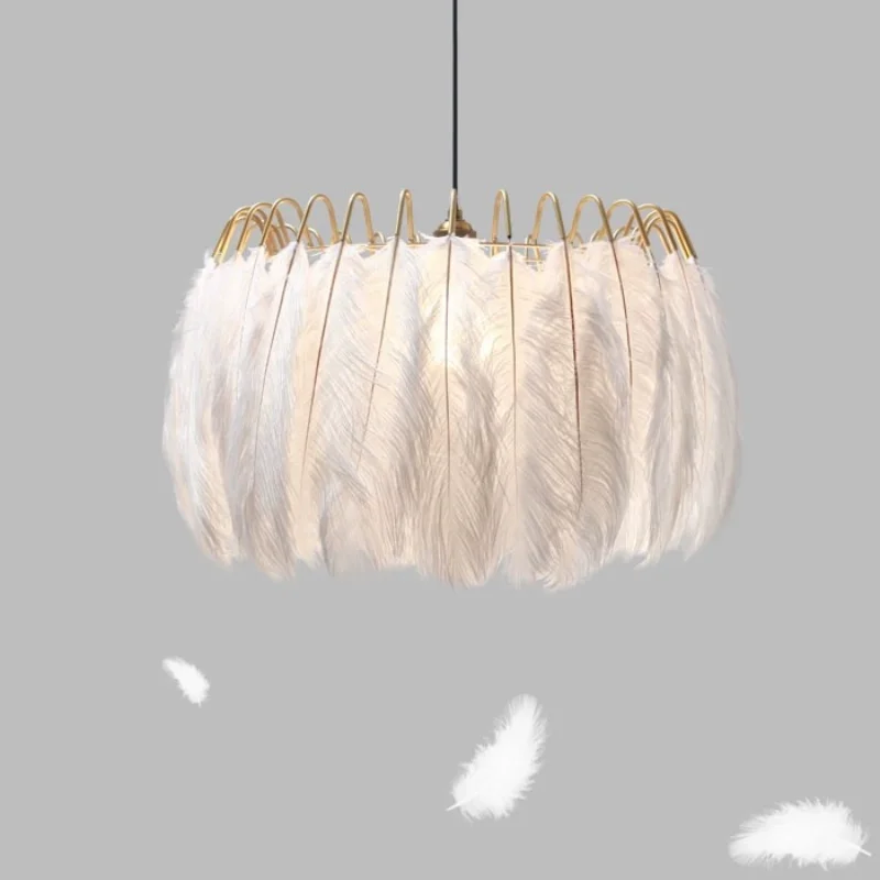 

Modern Simple Feather Chandelier Warm Romantic Children's Room Bedroom Living Room Hotel Pendant Light Fixture Indoor Home Decor